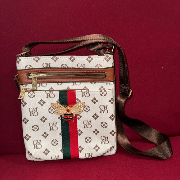 Charisma Handbags - CM Logo Queen Bee Monogram Crossbody Bag with Bee Accent White/Brown/Green/Red
